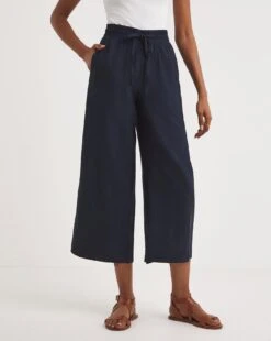 Navy Linen Mix Wide Leg Culottes -Deals Stylo Vex Store y01zh461805w