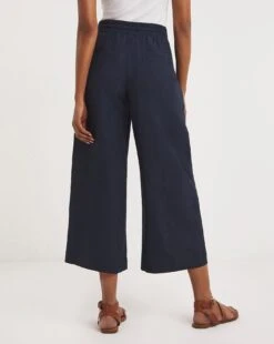 Navy Linen Mix Wide Leg Culottes -Deals Stylo Vex Store y01zh461806w