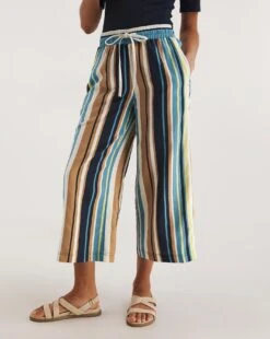 Stripe Linen Mix Wide Leg Culottes -Deals Stylo Vex Store y01zh482735w