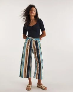 Stripe Linen Mix Wide Leg Culottes