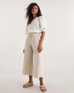 Sand Linen Mix Wide Leg Culottes