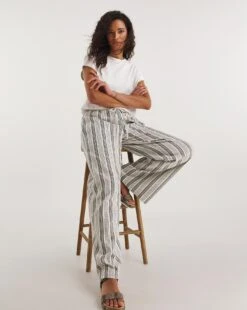 Yarn Dyed Stripe Linen Wide Leg Trousers