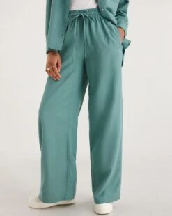 Misty Blue Linen Mix Wide Leg Trousers -Deals Stylo Vex Store y01zh917735w