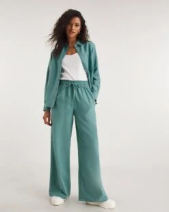 Misty Blue Linen Mix Wide Leg Trousers
