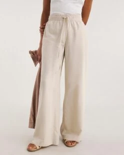 Sand Linen Mix Wide Leg Trousers -Deals Stylo Vex Store y01zh926736w