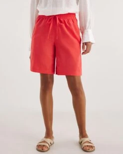 Coral Linen Mix Knee Length Shorts -Deals Stylo Vex Store y01zh955737w