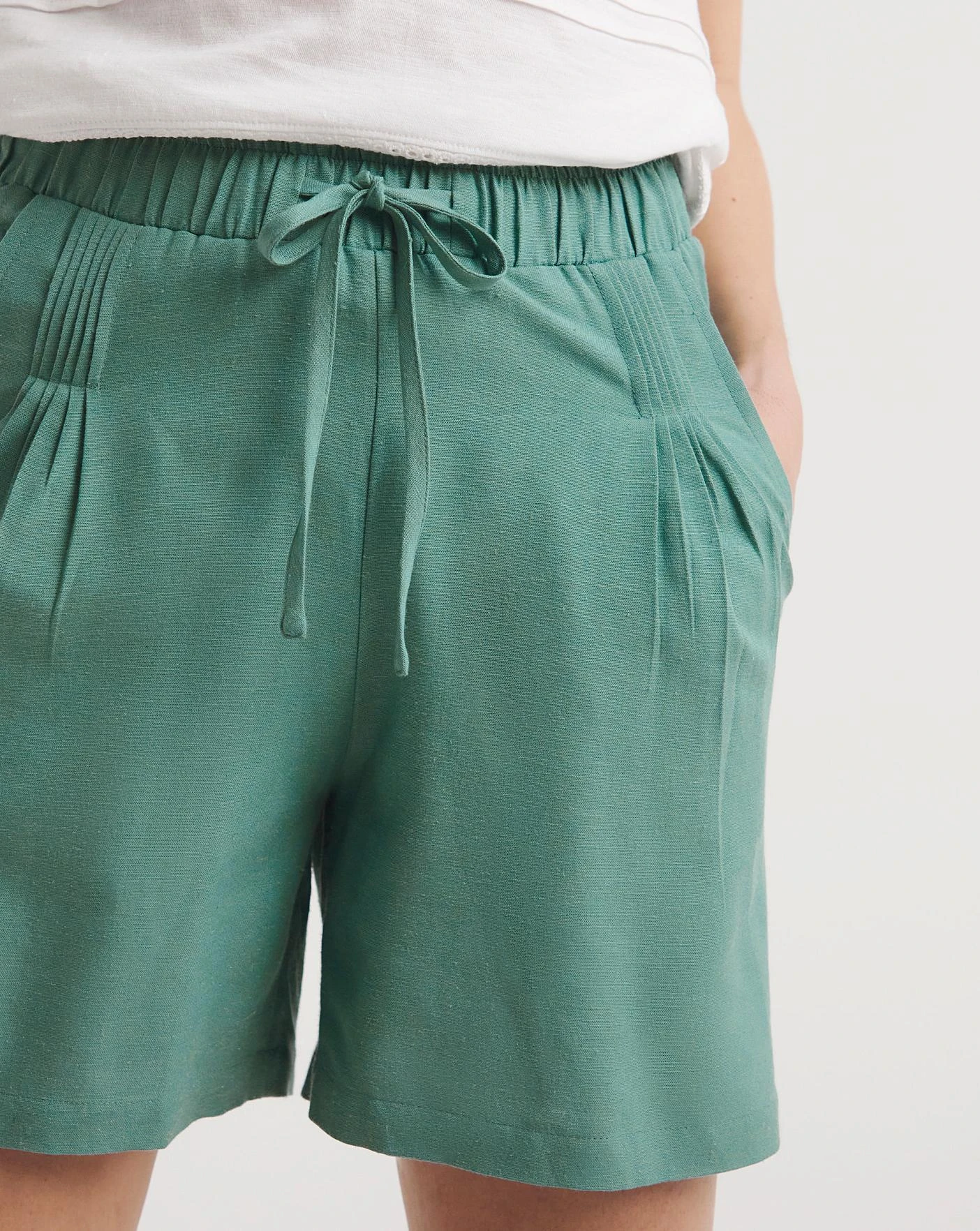 Misty Blue Linen Mix Pleat Detail Shorts 5 Misty Blue Linen Mix Pleat Detail Shorts - Image 3