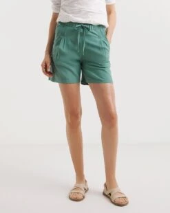 Misty Blue Linen Mix Pleat Detail Shorts 9 Misty Blue Linen Mix Pleat Detail Shorts -Deals Stylo Vex Store y01zh957722w