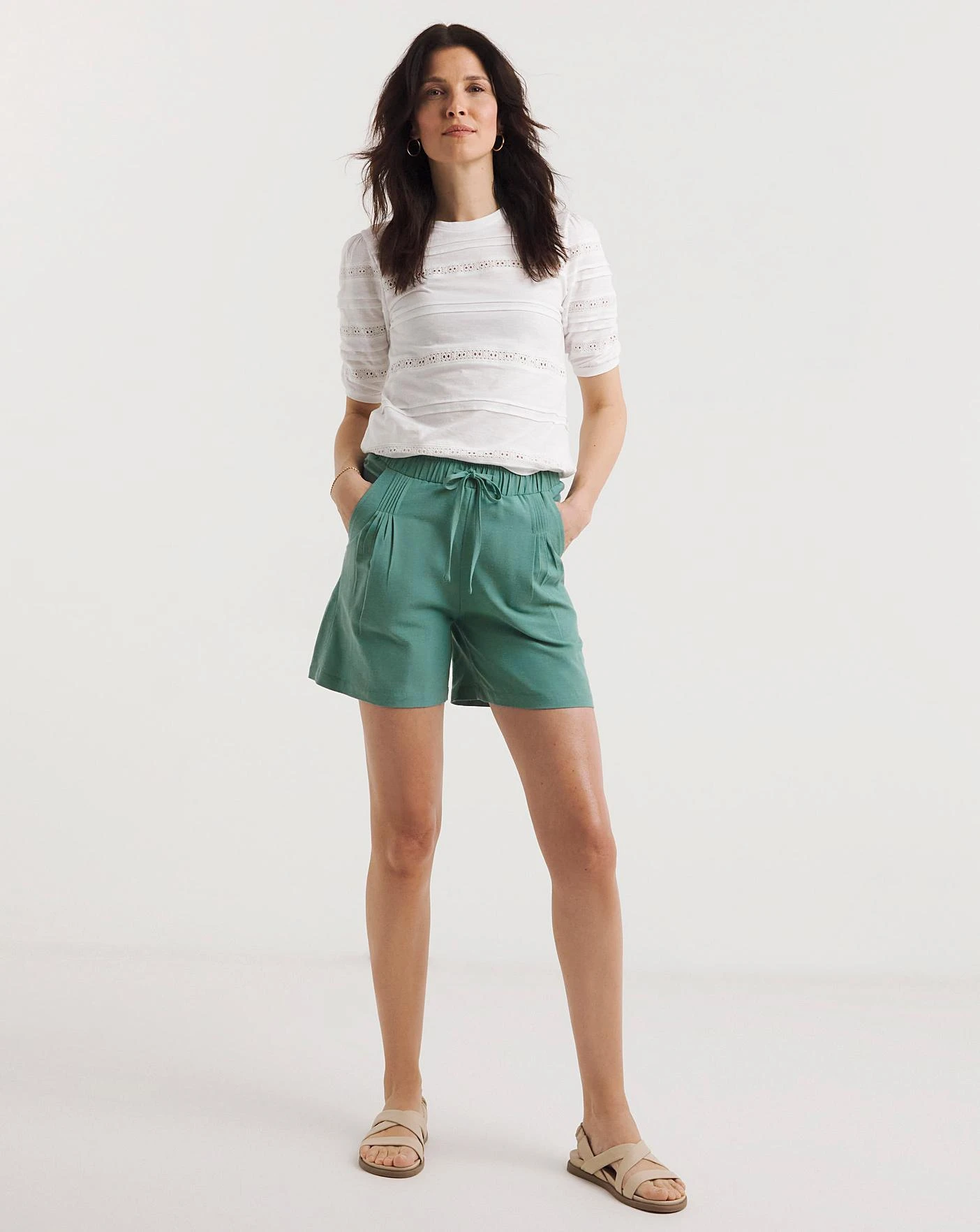 Misty Blue Linen Mix Pleat Detail Shorts 3 Misty Blue Linen Mix Pleat Detail Shorts