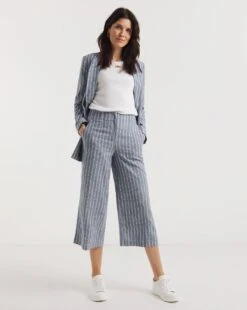 Blue Stripe Linen Straight Leg Culotte