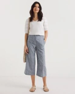 Blue Stripe Linen Straight Leg Culotte -Deals Stylo Vex Store y01zv907753w