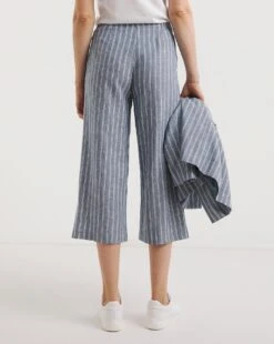 Blue Stripe Linen Straight Leg Culotte -Deals Stylo Vex Store y01zv907754w