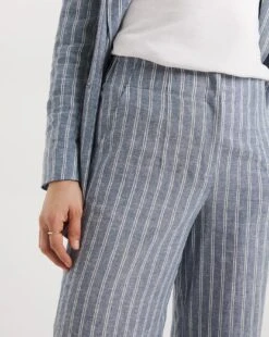Blue Stripe Linen Straight Leg Culotte -Deals Stylo Vex Store y01zv907755w
