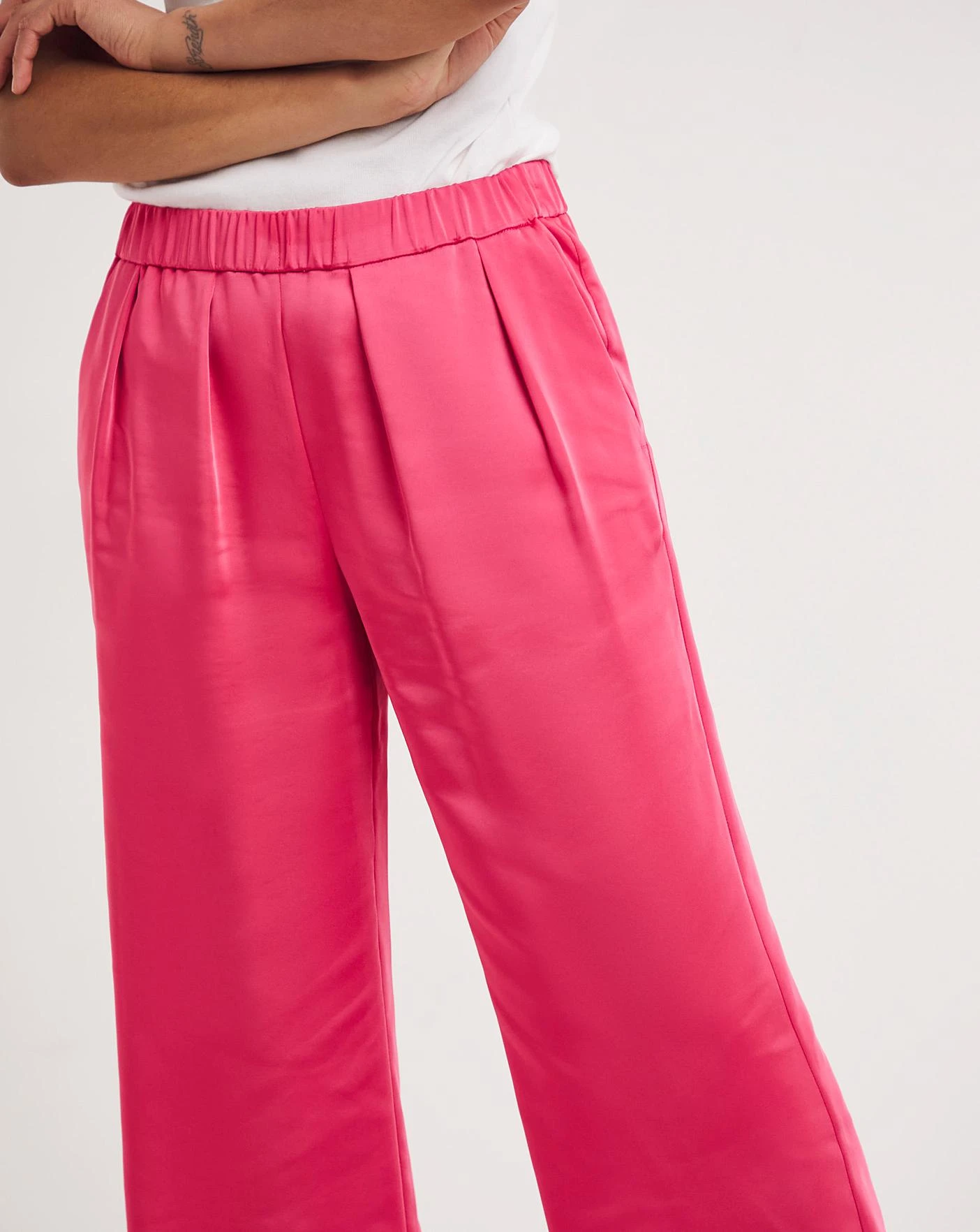 Pink Satin Trousers With Pull On Waist 6 Pink Satin Trousers With Pull On Waist - Image 4