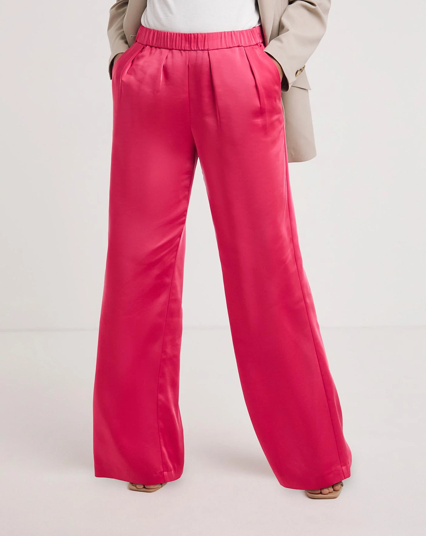 Pink Satin Trousers With Pull On Waist 5 Pink Satin Trousers With Pull On Waist - Image 3