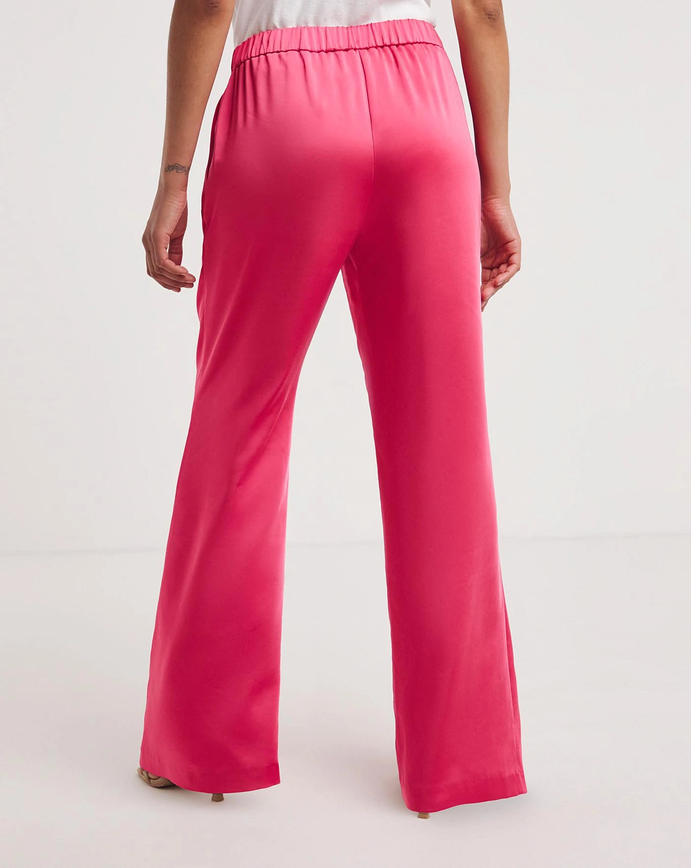 Pink Satin Trousers With Pull On Waist 4 Pink Satin Trousers With Pull On Waist - Image 2
