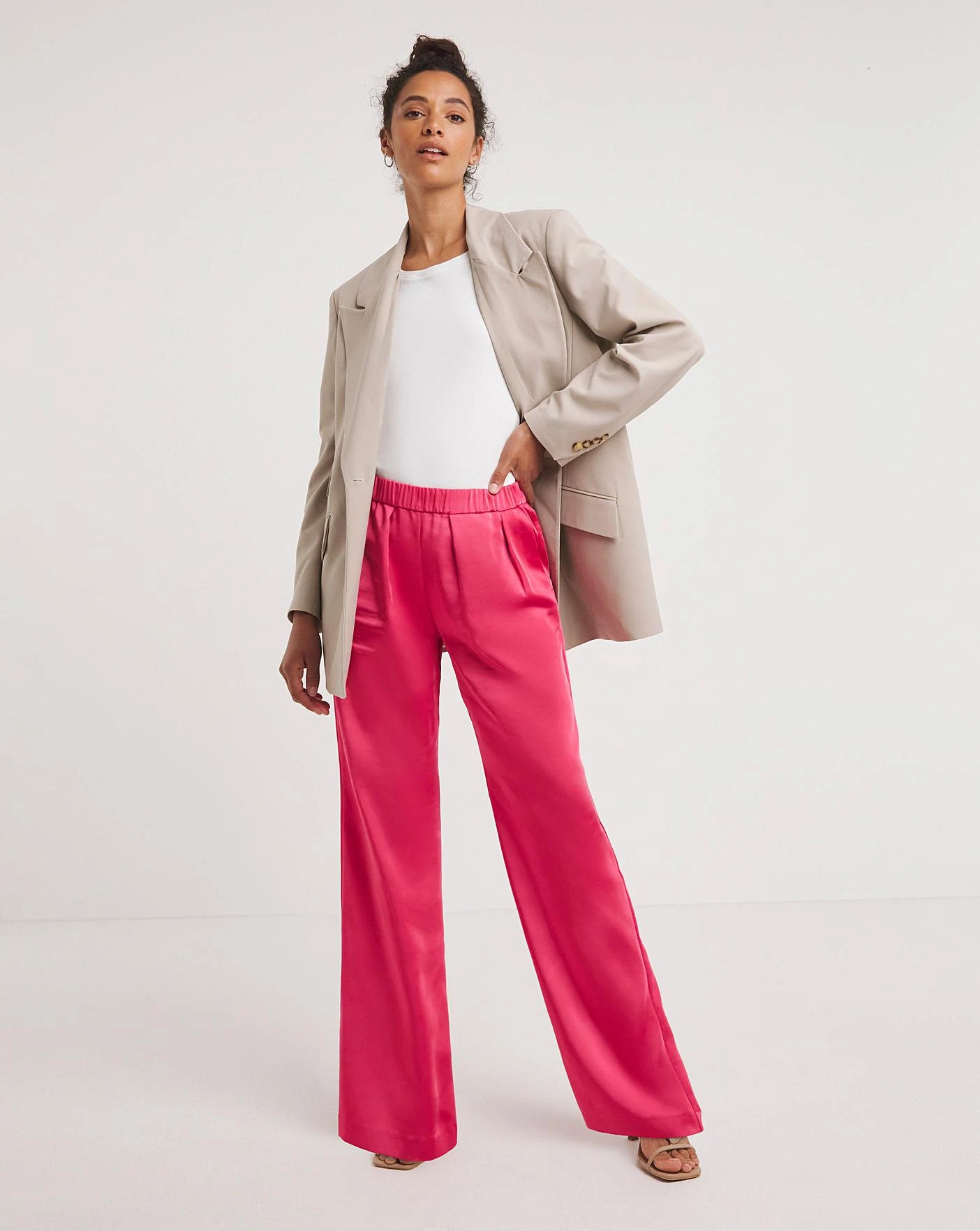 Pink Satin Trousers With Pull On Waist 3 Pink Satin Trousers With Pull On Waist