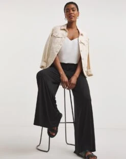 Black Jersey Palazzo Trousers