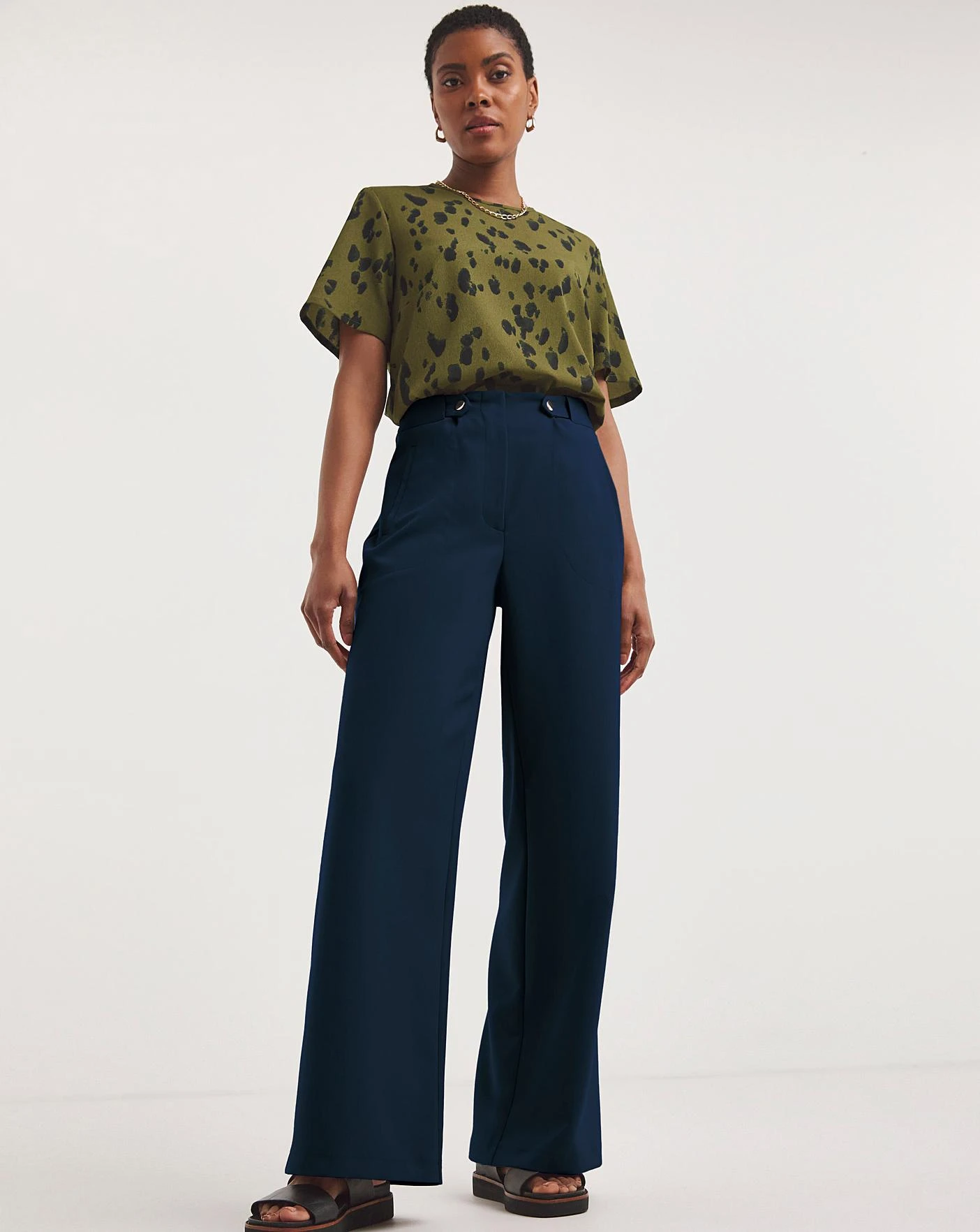 Navy Adjustable Wide Leg Trousers 3 Navy Adjustable Wide Leg Trousers